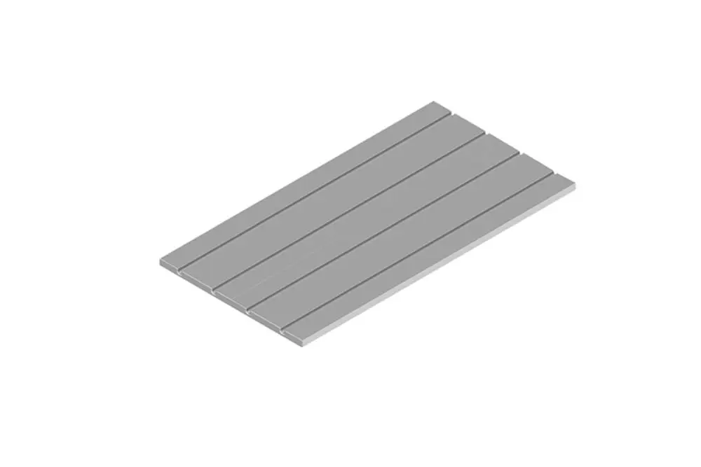 Graues Paneel mit mehreren horizontalen Rillen, dargestellt in einer schlichten Anordnung. Produkt von Roth.